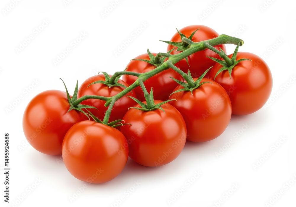 Tomatoes on the vine isolated on white background, fresh and vibrant Tomatoes on the vine isolated on white background, fresh and vibrant