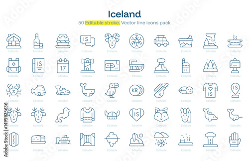 Iceland line icon pack. Iceland Stroke icon set. Editable Stroke icon