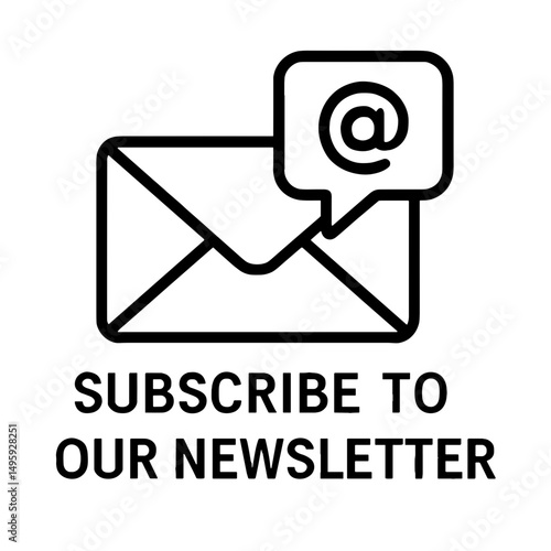 Minimal envelope icon with at symbol bubble, representing digital mailing list signup and email content delivery