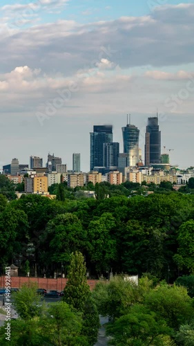 Spring Afternoon Warsaw Skyline with Cloudy Skies and Urban Scenery
