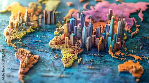 Aerial perspective of a vibrant city with modern architecture and waterfront with image