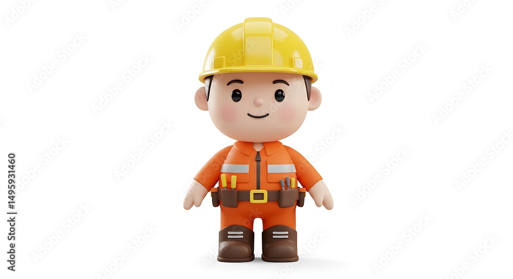 Fototapeta premium Adorable 3D Render of a Cartoon Construction Worker