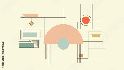 Minimalist abstract design with geometric shapes in soft pastel hues featuring a clean and modern composition for visual serenity.