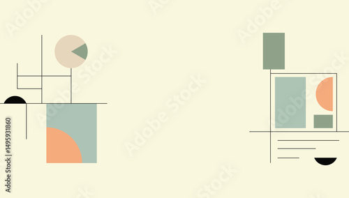 Modern abstract geometric design with a harmonious blend of soft pastel and earthy tones creating a calm and elegant visual aesthetic.