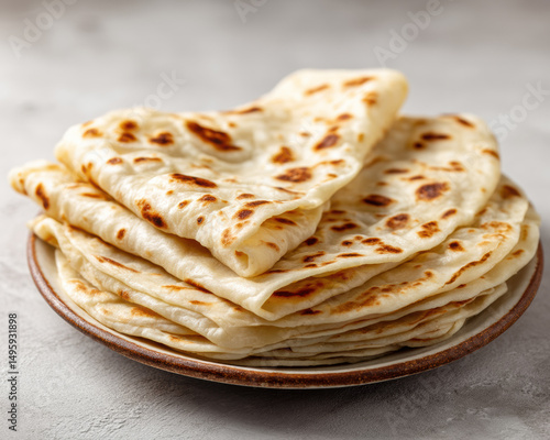 Minimalist flat lay of rumali roti quarters with subtle steam on clean neutral backdrop