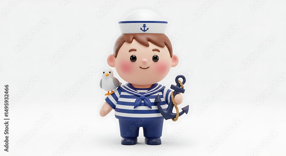 Adorable 3D Render of a Sailor Boy with a Bird and Anchor Adorable 3D Render of a Sailor Boy with a Bird and Anchor