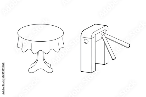 Vector illustration of a table and turnstile isolated on a white background simple design
