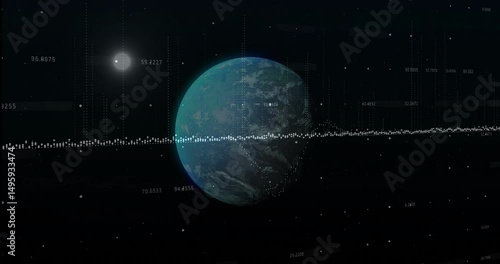 Planet view starting waveform scrolling over it, streams rising and star flickering displaying data