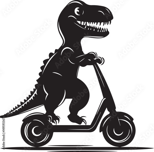 Dinosaur Riding a Scooter Silhouette Vector Illustration on Transparent Background