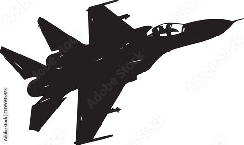 Fighter Jet Military Aircraft Silhouette Vector Illustration on Transparent Background