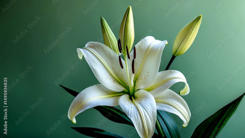 Fototapeta premium Elegant white lily against a serene green background