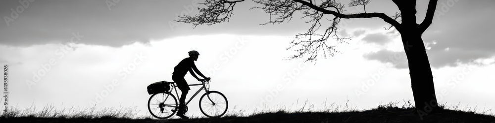 Obraz premium Dynamic Silhouette of a Bicyclist on a Thrilling Journey with Wheels and Gear