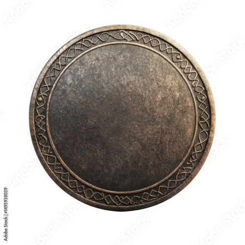 Metal medallion with decorative border art on transparent background