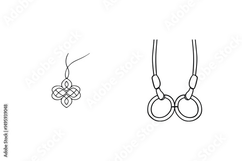Simple hand drawn line art of gymnastics rings and intricate decorative ornament