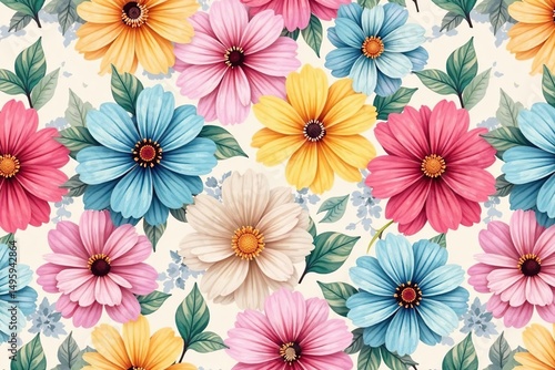 Abstract floral seamless pattern in pastel hues, graphic, summer