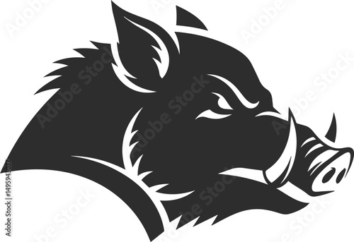 Silhouette of an angry wild boar head ready to attack, wild boar icon silhouette in black color.