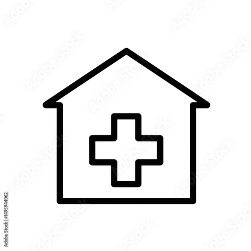 First aid station icon with a house and medical cross symbol  