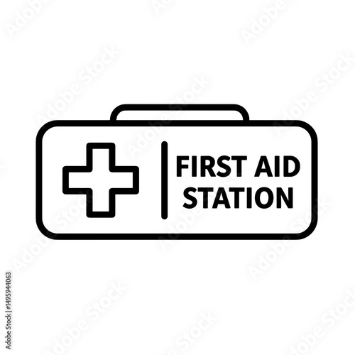 First aid station icon in minimalist design with black outline  