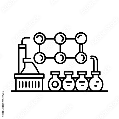 Chemical industry icon representing polymerization process in lab  