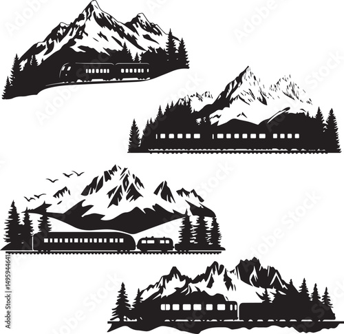 vector illustration of a mountain landscape with mountains train move