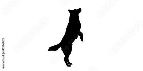 Standing dog silhouette on hind legs with upright tail and expressive form
