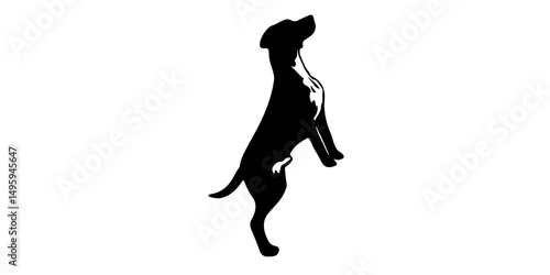 Dog silhouette on hind legs with dramatic chest highlights and bold posture
