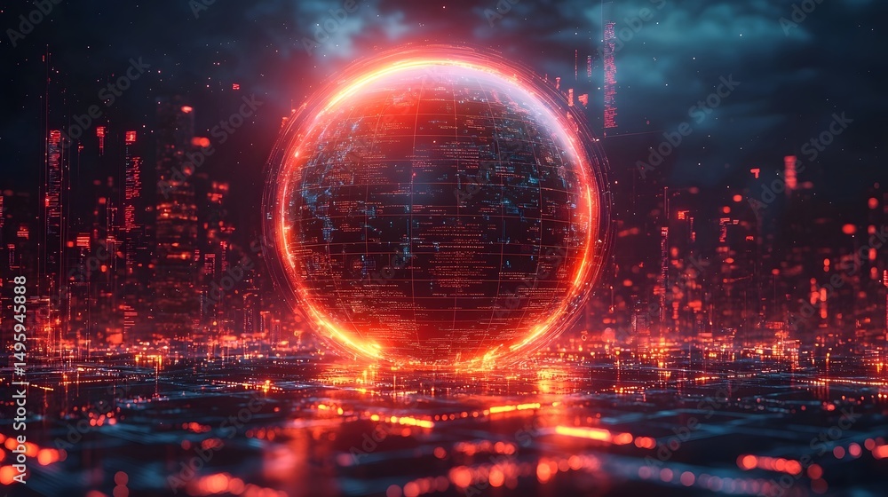 Obraz premium A futuristic digital globe displays real time cybersecurity threats