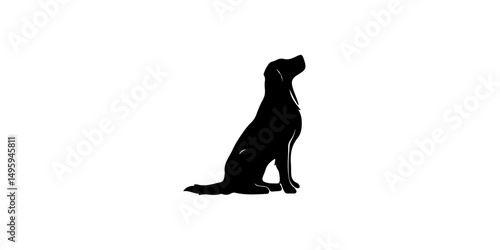 Black dog silhouette sitting upright on white background in minimal style

