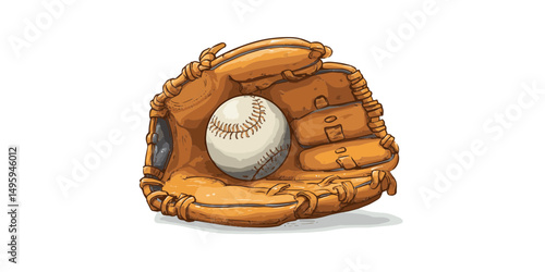 Realistic illustration of a baseball glove catching a ball on white background
