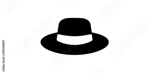 Simple black fedora hat icon with white band
