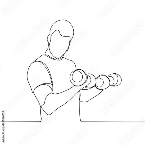 One continuous line drawing of sportive man training in sport gymnasium club center. Fitness workout stretching concept. Single line draw design vector illustration.