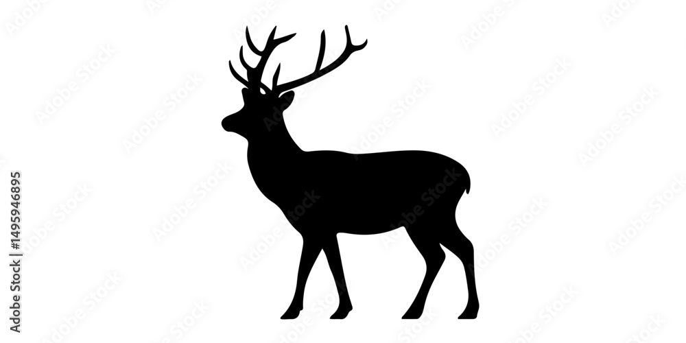 Obraz premium Side-view silhouette of deer with antlers in standing pose 