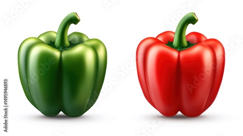 Vibrant green and red bell peppers.  Realistic digital illustration