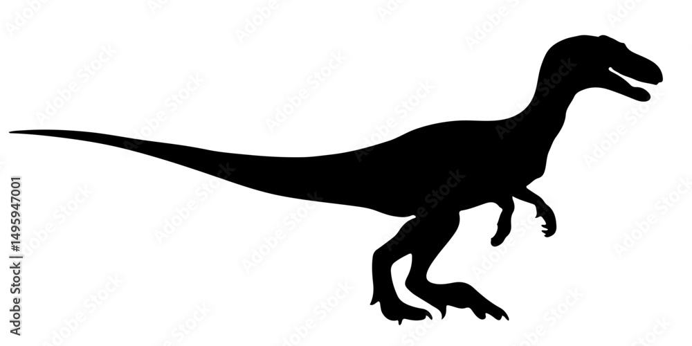 Naklejka premium Running velociraptor silhouette with sharp claws and long tail 