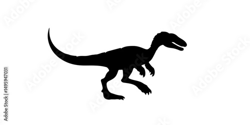 Running velociraptor dinosaur silhouette isolated on white
