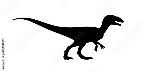 Silhouette of walking velociraptor dinosaur on white background
