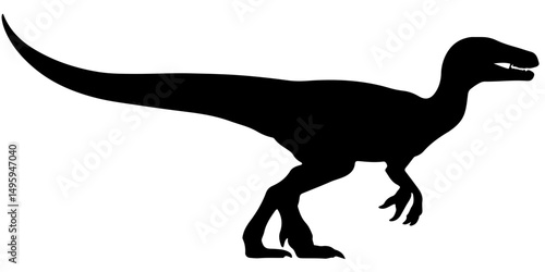 Velociraptor dinosaur silhouette in side profile isolated on white
