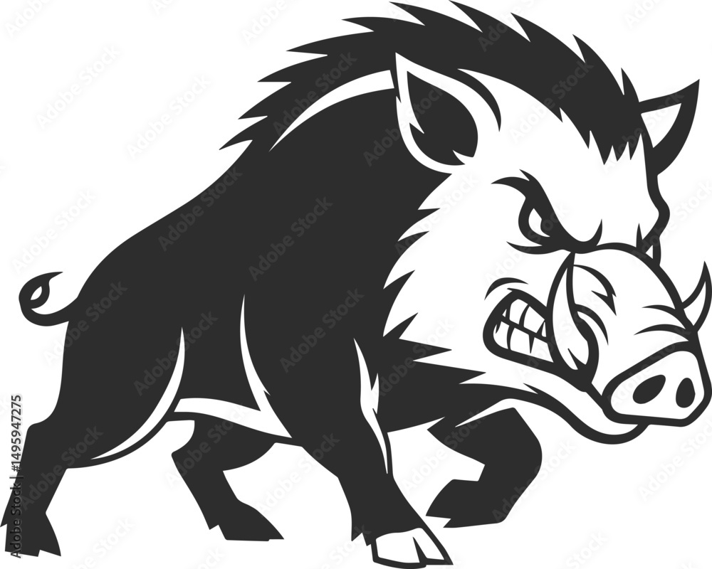 Obraz premium Wild boar icon in the form of a logo in black color, angry or furious wild boar.