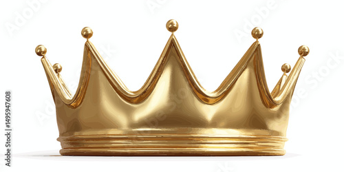 Golden royal crown isolated on white background with metallic shine
