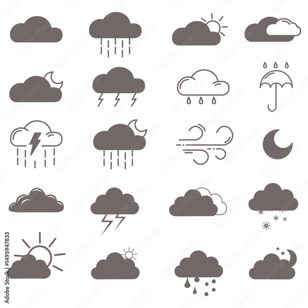 clouds icons set different style and forms clouds icons set different style and forms