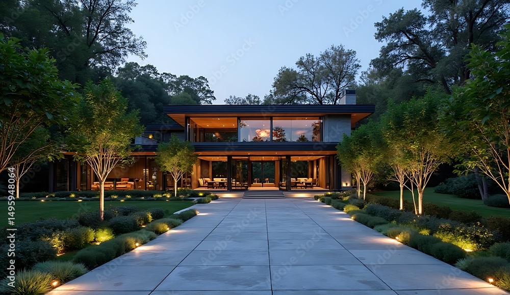 Modern Luxurious Private Estate With Glass Walls And Lush Greenery Modern Luxurious Private Estate With Glass Walls And Lush Greenery