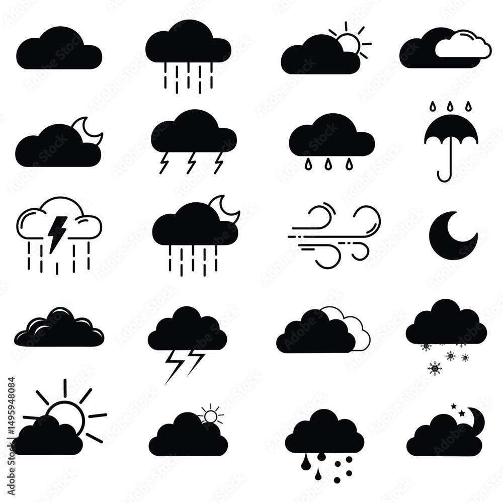 clouds icons set different style and forms clouds icons set different style and forms