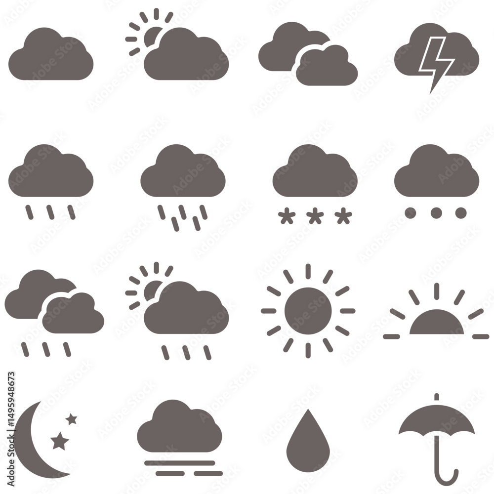 clouds icons set different style and forms clouds icons set different style and forms