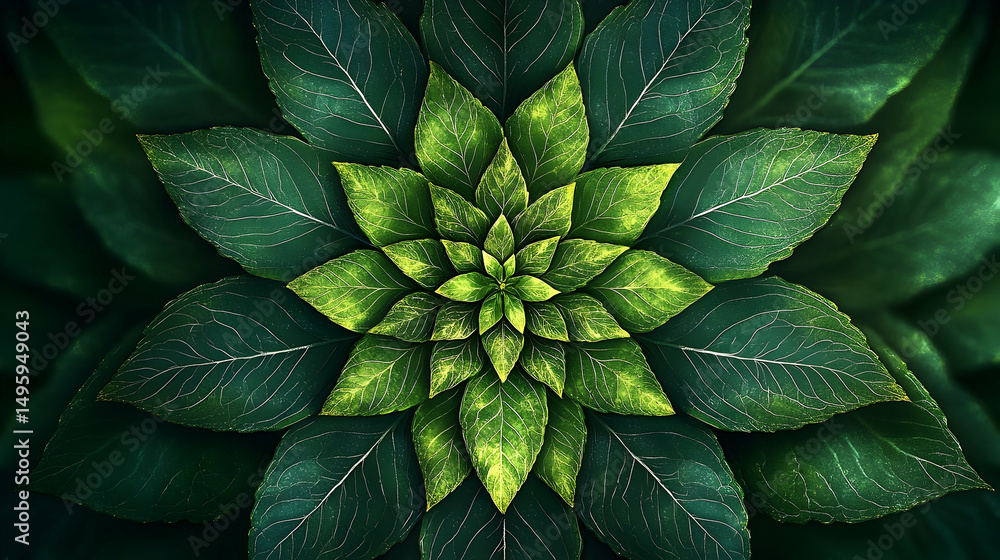 Fototapeta premium A detailed image of a symmetrical arrangement of leaves.
