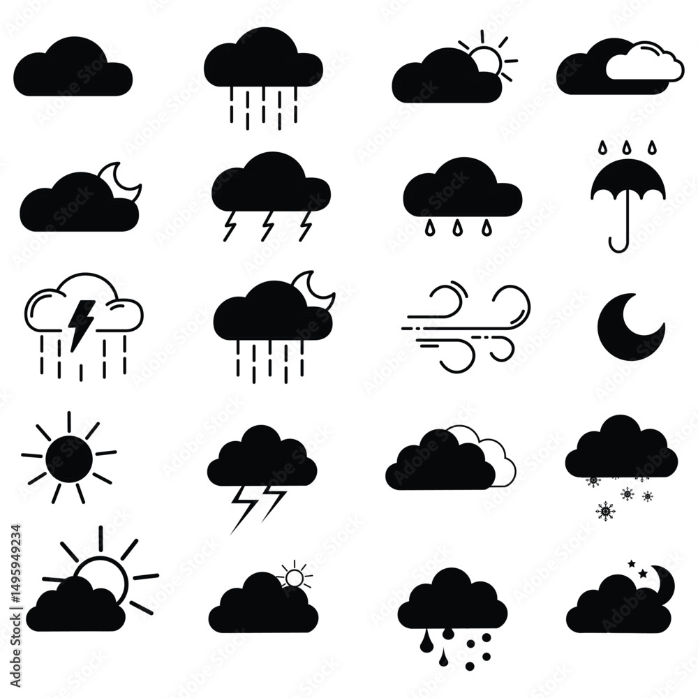 clouds icons set different style and forms clouds icons set different style and forms
