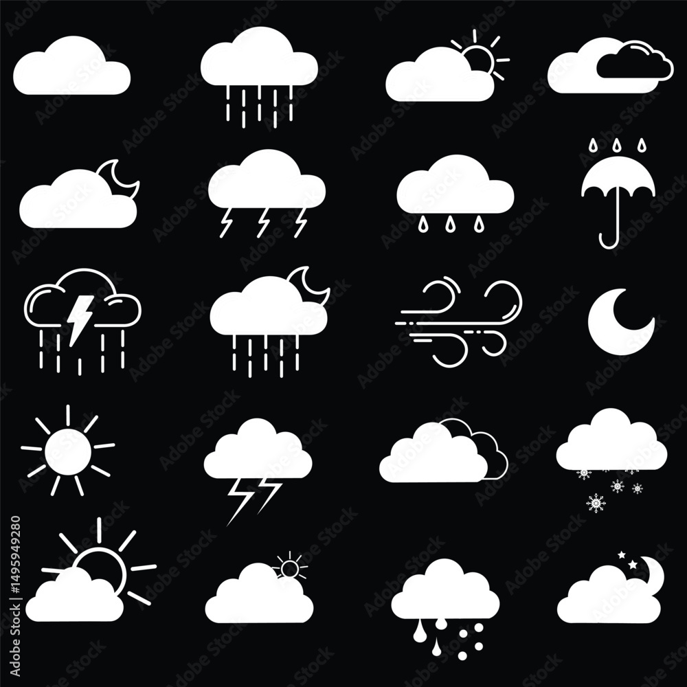 clouds icons set different style and forms clouds icons set different style and forms