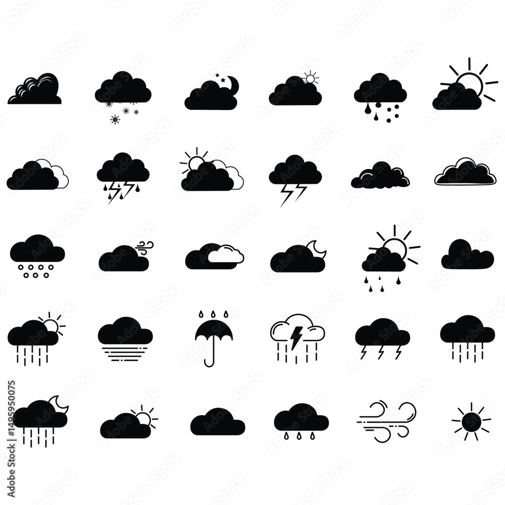 clouds icons set different style and forms clouds icons set different style and forms