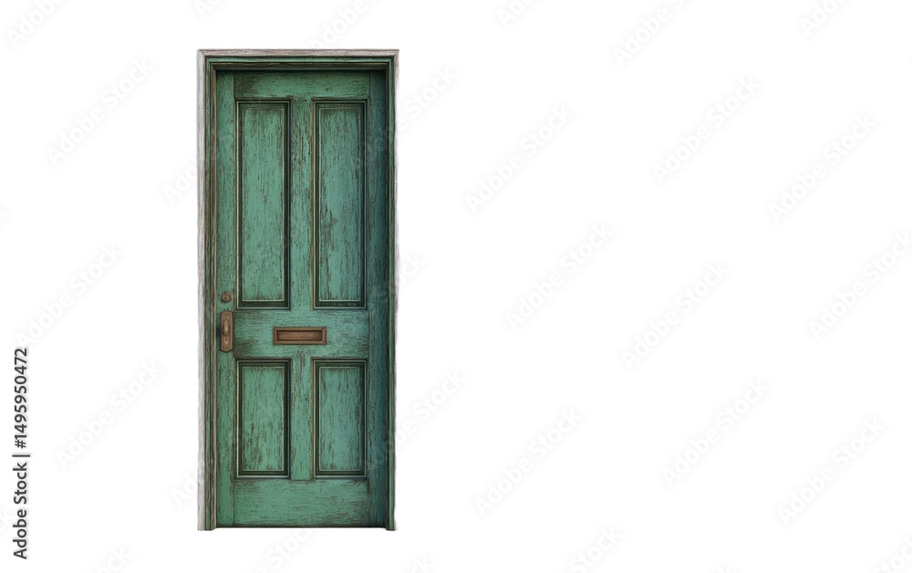 Fototapeta premium Green door with a wooden frame