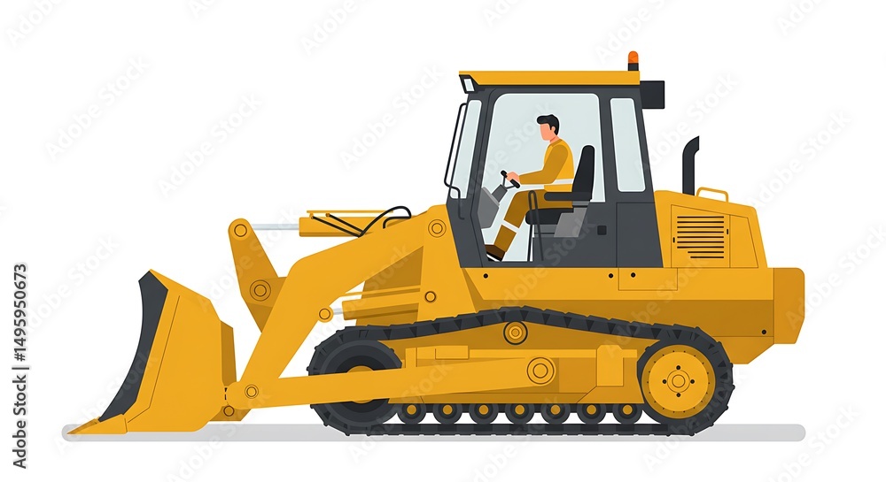 Operating Heavy Equipment Bulldozer on Site Illustration Operating Heavy Equipment Bulldozer on Site Illustration