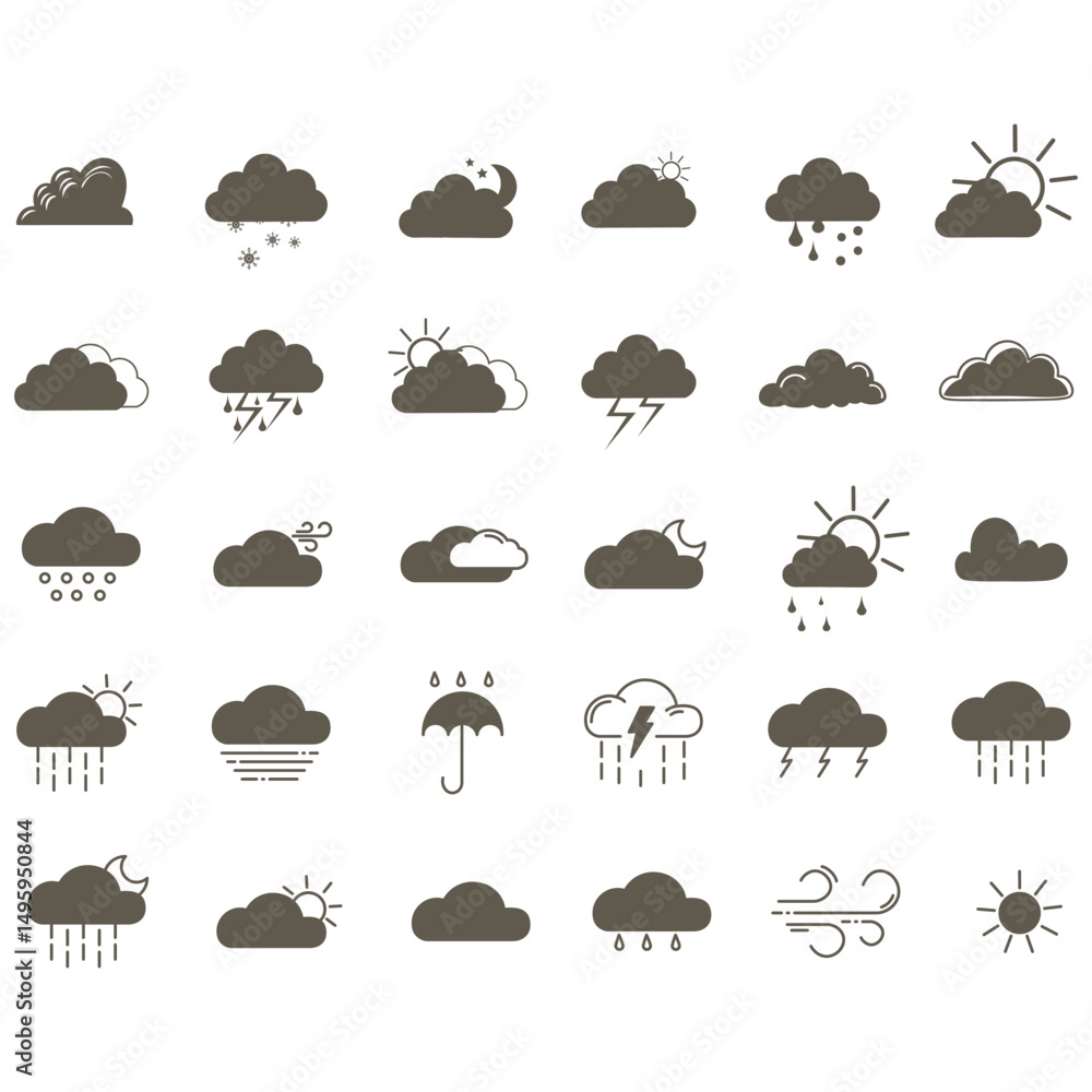 clouds icons set different style and forms clouds icons set different style and forms